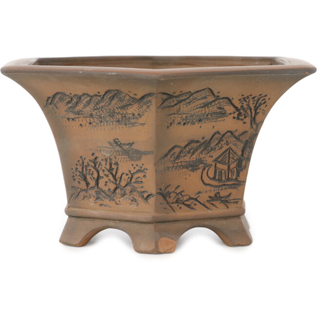 Vaso bonsai esagonale non smaltato di Bigei - 155 x 155 x 80 mm