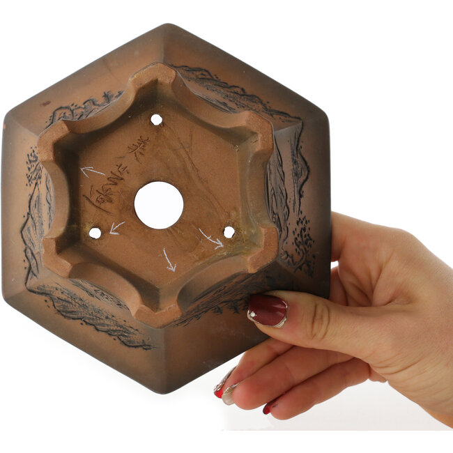Pot à bonsaï hexagonal non émaillé de Bigei - 155 x 155 x 80 mm