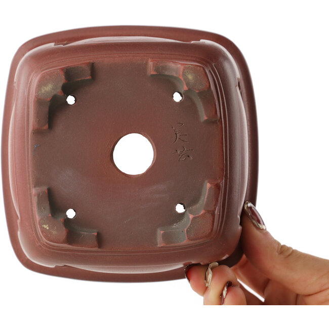 Pot à bonsaï carré non émaillé de Bigei - 128 x 128 x 81 mm
