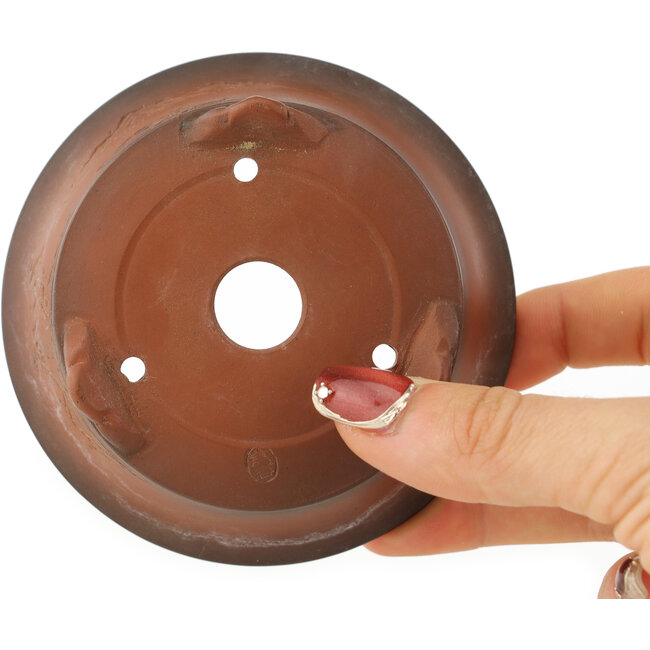 Ronde ongeglazuurde bonsaipot van Bigei - 95 x 95 x 40 mm