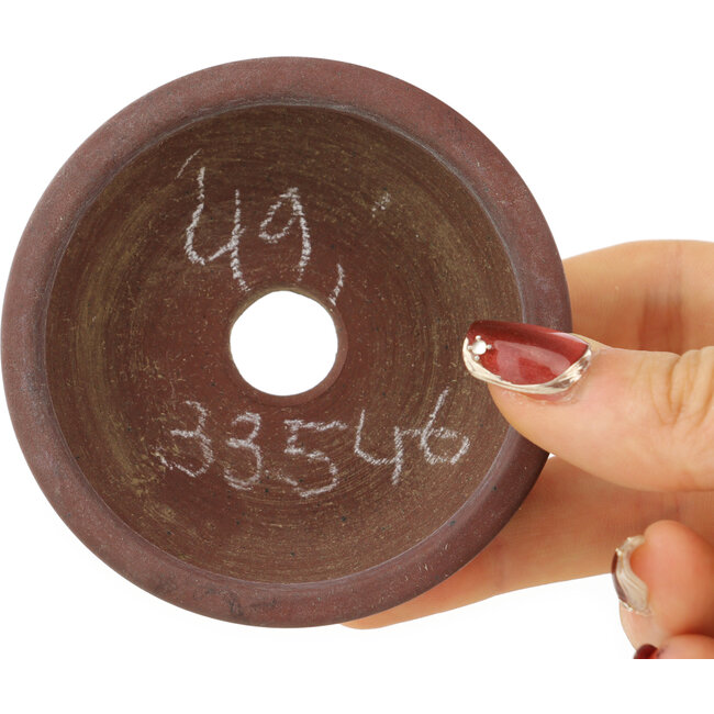 Ronde ongeglazuurde bonsaipot van Bigei - 75 x 75 x 26 mm