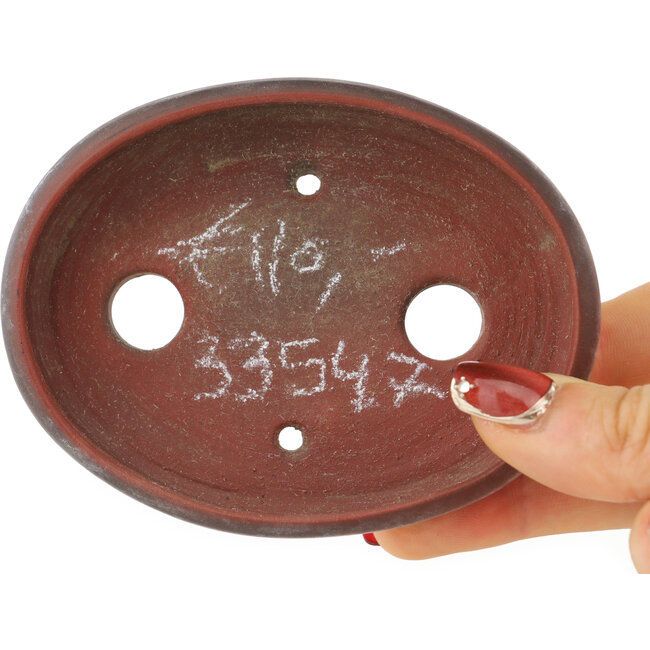 Ovale ongeglazuurde bonsai pot van Bigei - 101 x 76 x 22 mm