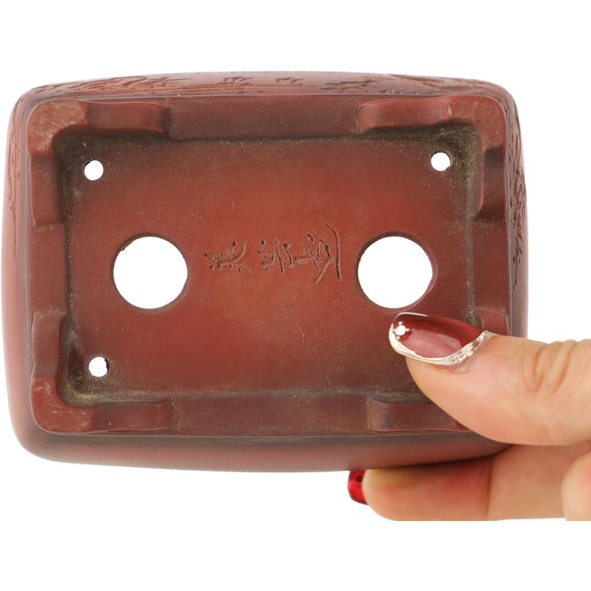 Rechthoekige ongeglazuurde bonsaipot van Bigei - 100 x 77 x 42 mm