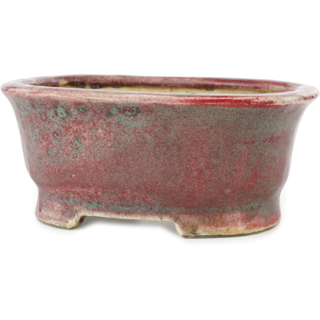Ovaler rot-blauer Bonsai-Topf von Matuei Kimiko - 157 x 115 x 68 mm