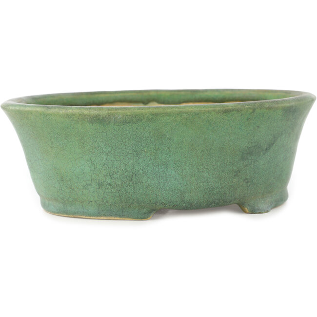 Ovaler grüner Bonsaitopf von Matuei Kimiko – 188 x 147 x 60 mm