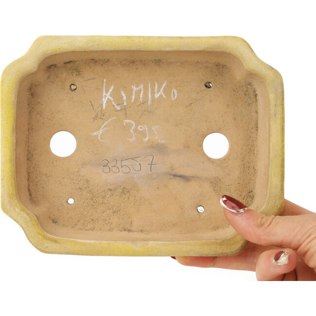 Rectangular yellow bonsai pot by Matuei Kimiko - 170 x 132 x 35 mm