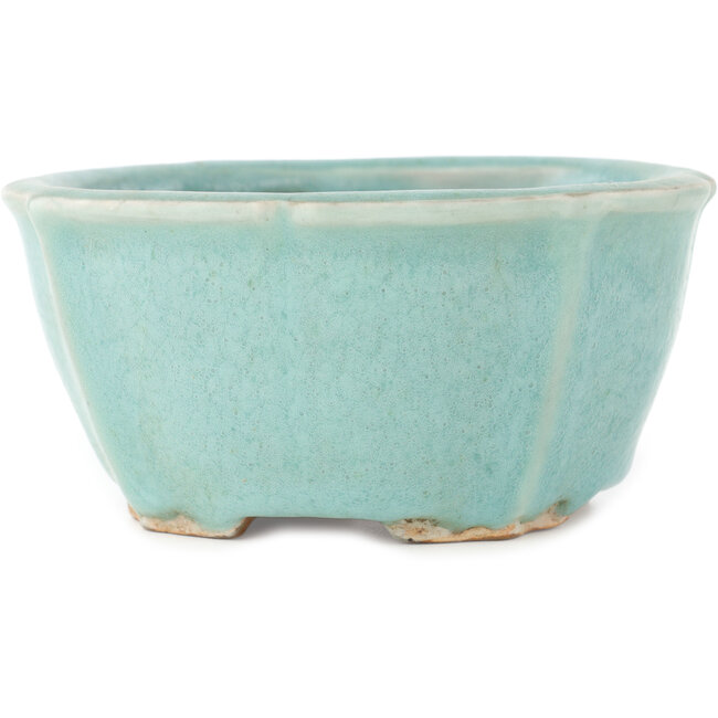 Round blue bonsai pot by Matuei Kimiko - 160 x 160 x 75 mm