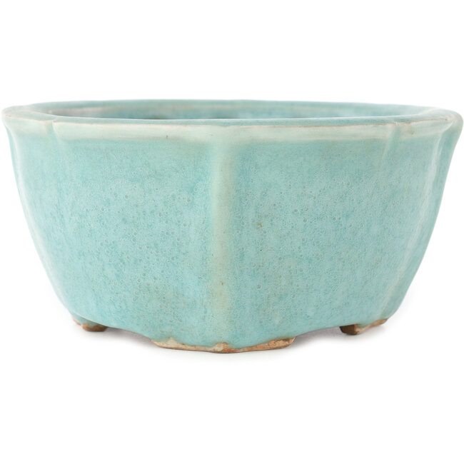 Round blue bonsai pot by Matuei Kimiko - 160 x 160 x 75 mm
