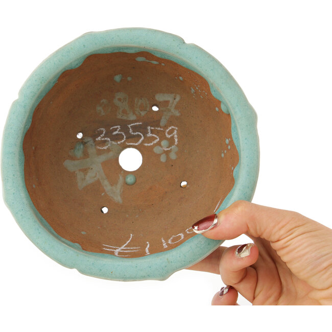 Round blue bonsai pot by Matuei Kimiko - 160 x 160 x 75 mm