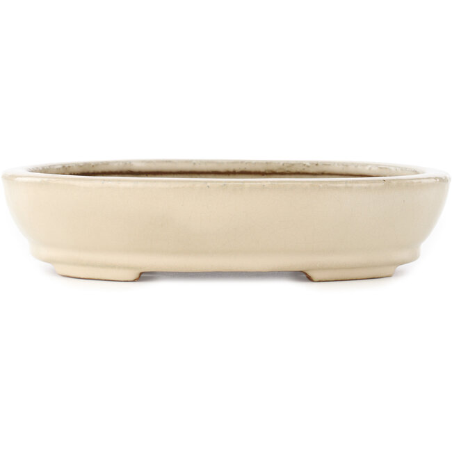 Ovale gebroken witte bonsai pot van Hattori - 265 x 198 x 60 mm