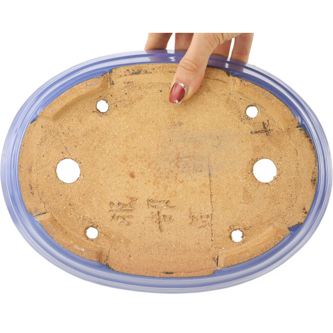 Oval blue bonsai pot by Hattori - 265 x 195 x 61 mm