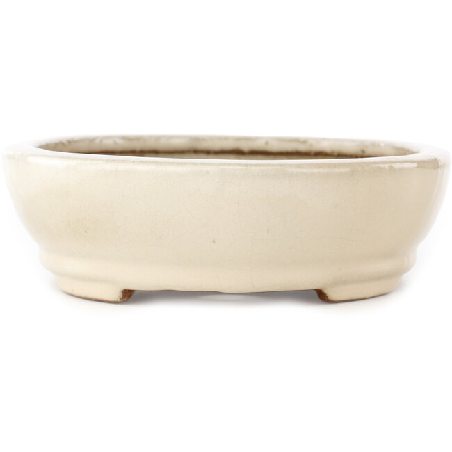 Ovale gebroken witte bonsai pot van Hattori - 265 x 198 x 60 mm