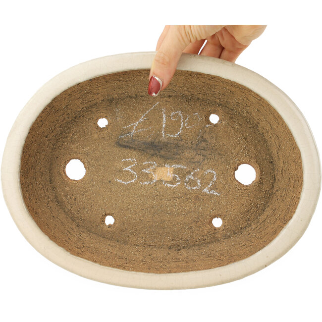Oval off-white bonsai pot by Hattori - 265 x 198 x 60 mm