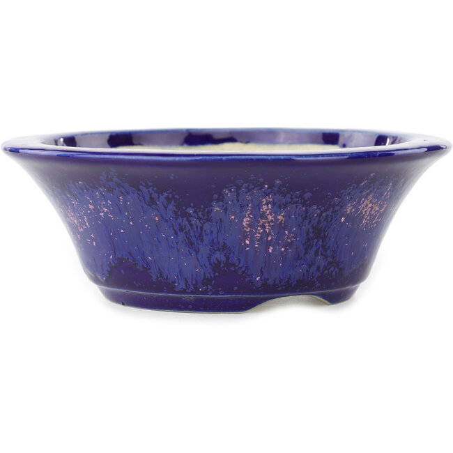 Round blue and pink bonsai pot by Koyou - 167 x 167 x 58 mm