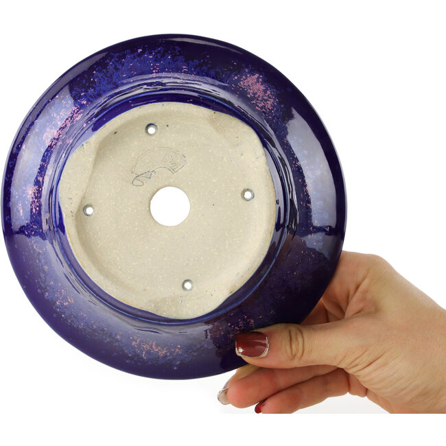 Round blue and pink bonsai pot by Koyou - 167 x 167 x 58 mm
