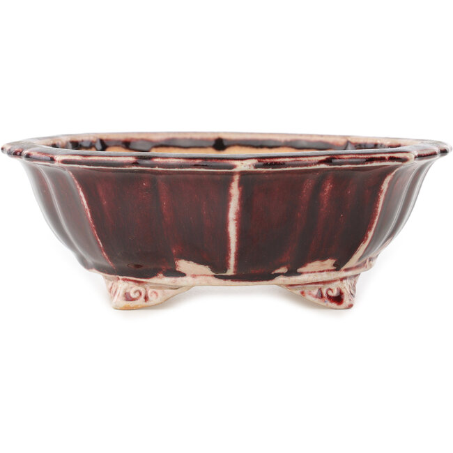 Lotus red and white bonsai pot by Koyou - 180 x 180 x 60 mm