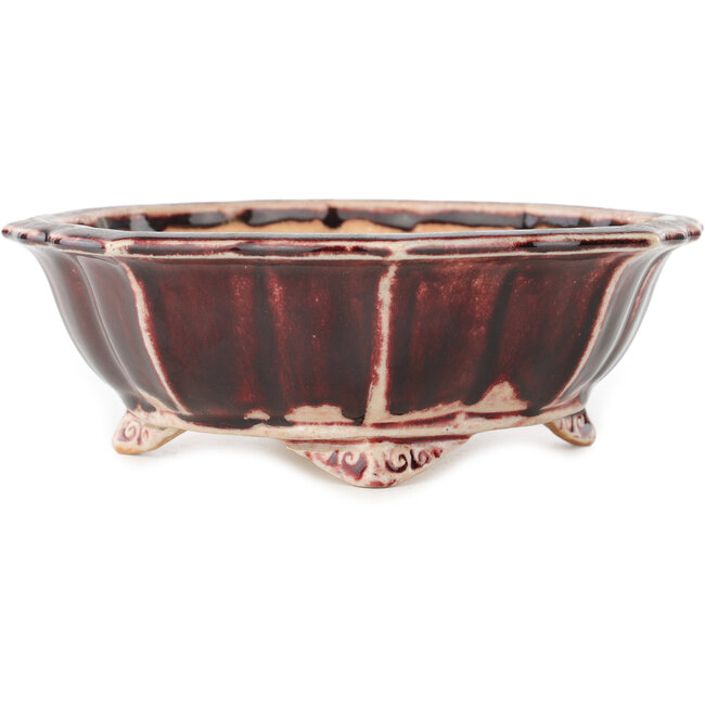 Lotus red and white bonsai pot by Koyou - 180 x 180 x 60 mm