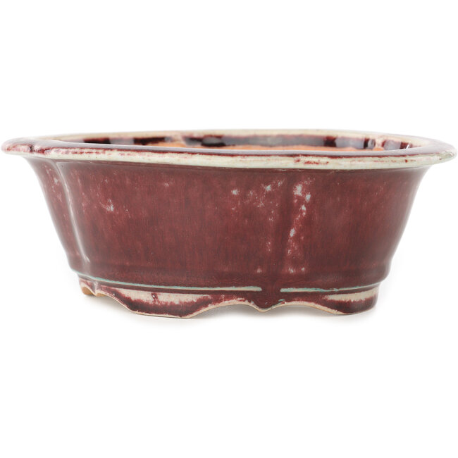 Pot à bonsaï Mokko rouge et blanc de Koyou - 163 x 140 x 58 mm