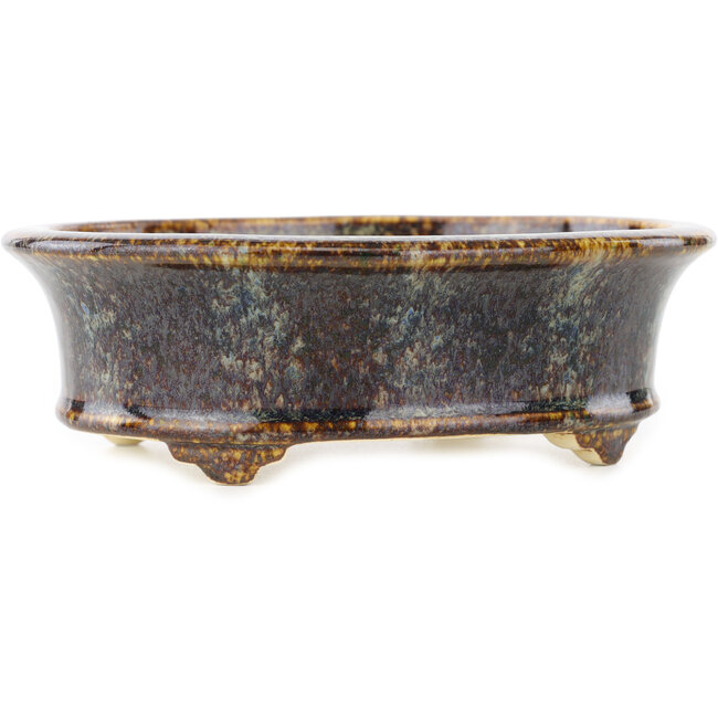 Oval brown multicolor bonsai pot by Koyou - 155 x 127 x 50 mm