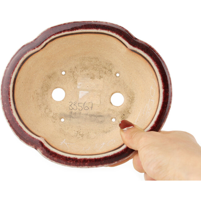 Mokko red and white bonsai pot by Koyou - 163 x 140 x 58 mm