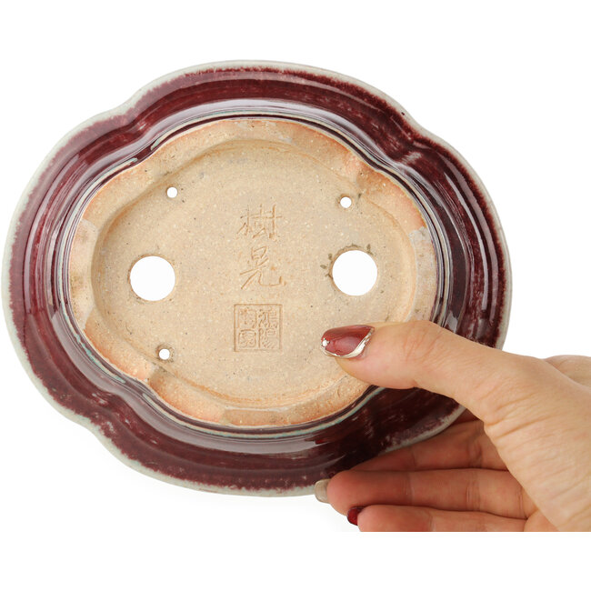 Maceta para bonsái Mokko roja y blanca de Koyou - 163 x 140 x 58 mm