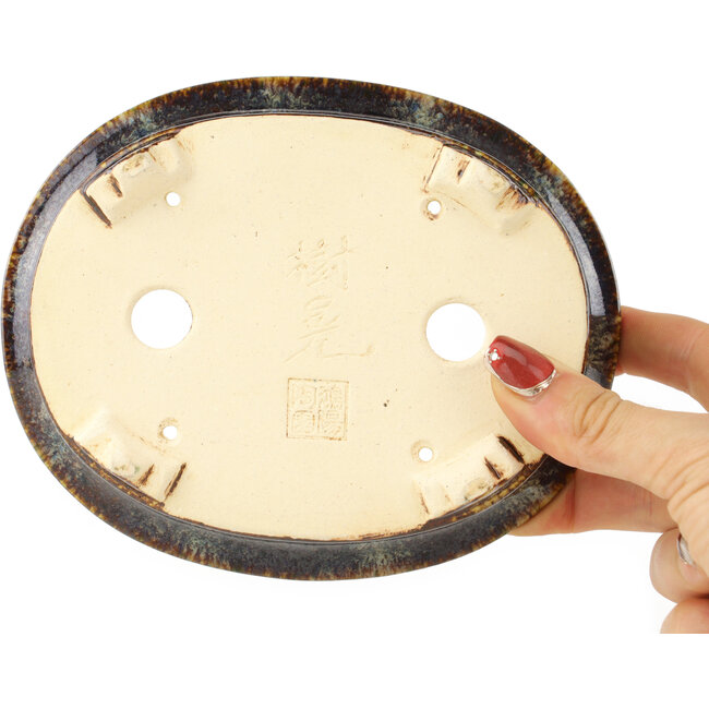 Ovaler brauner mehrfarbiger Bonsai-Topf von Koyou - 155 x 127 x 50 mm