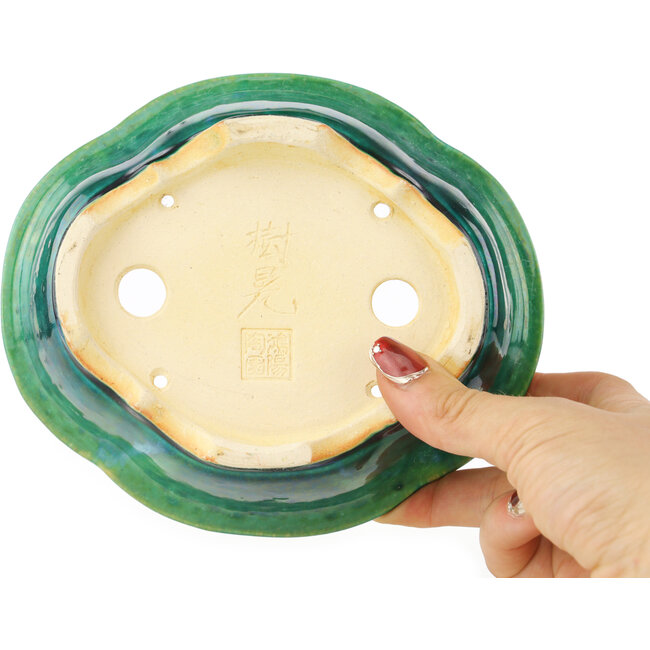 Mokko green bonsai pot by Koyou - 160 x 138 x 52 mm