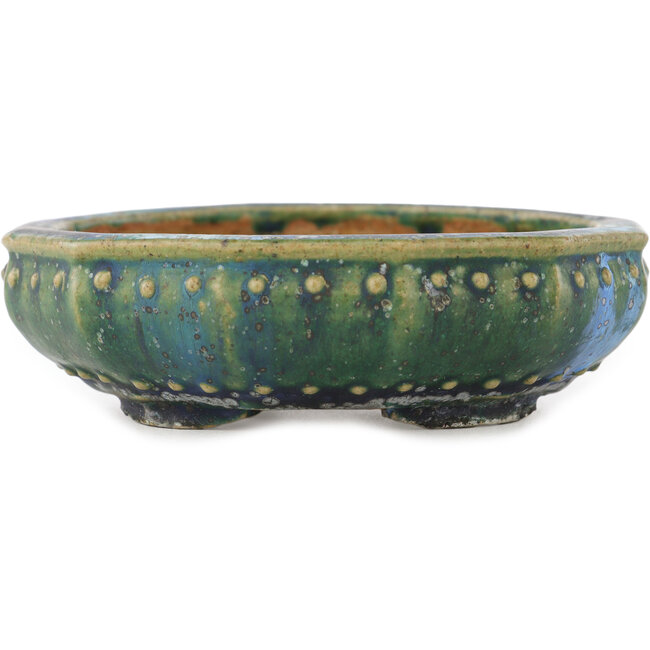 Maceta redonda verde y azul para bonsái de Koyou - 127 x 127 x 37 mm