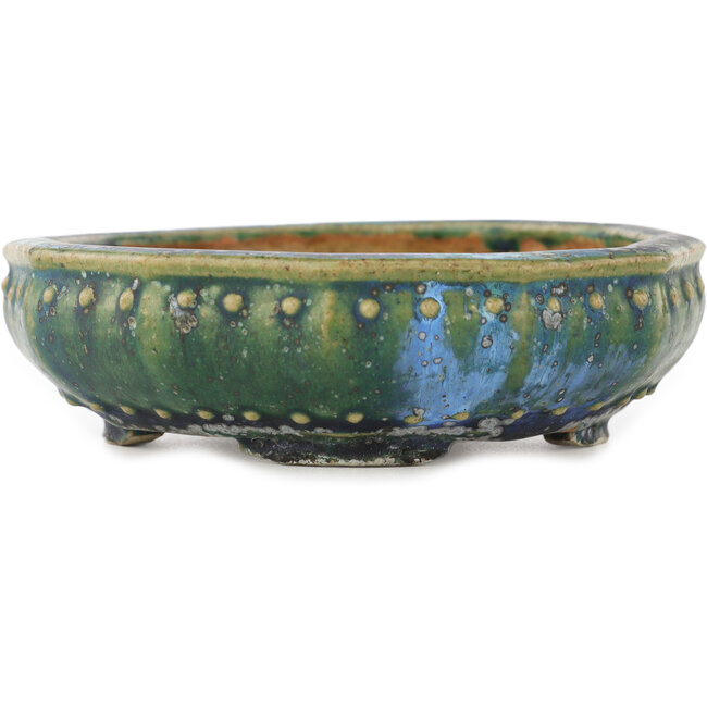 Ronde groene en blauwe bonsai pot van Koyou - 127 x 127 x 37 mm