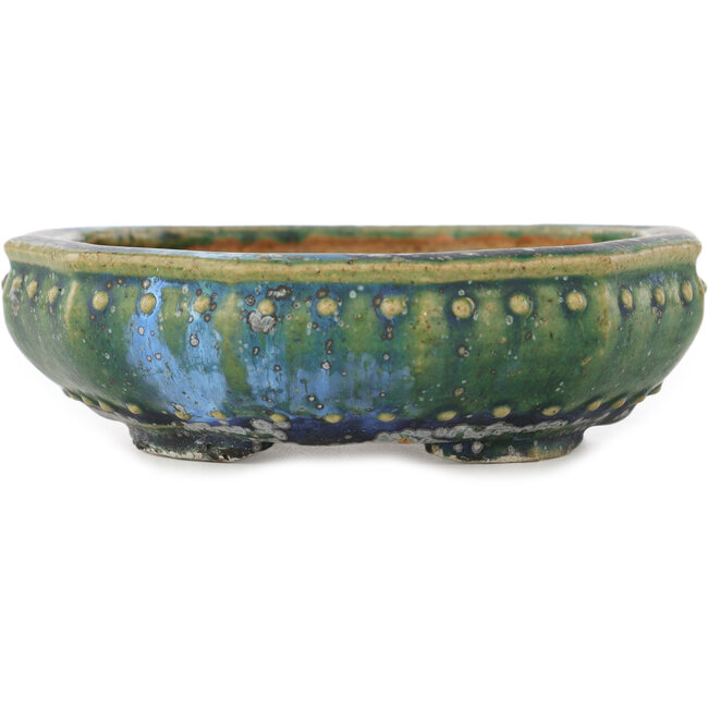 Vaso bonsai rotondo verde e blu di Koyou - 127 x 127 x 37 mm