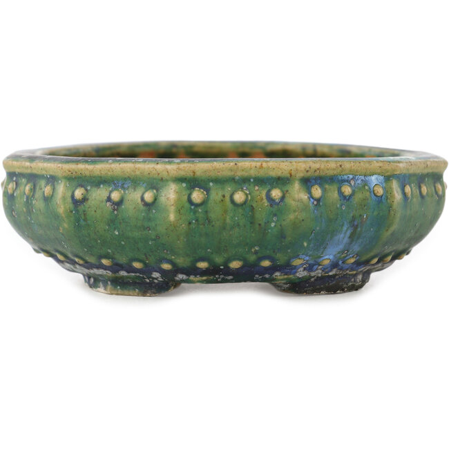 Vaso bonsai rotondo verde e blu di Koyou - 127 x 127 x 37 mm