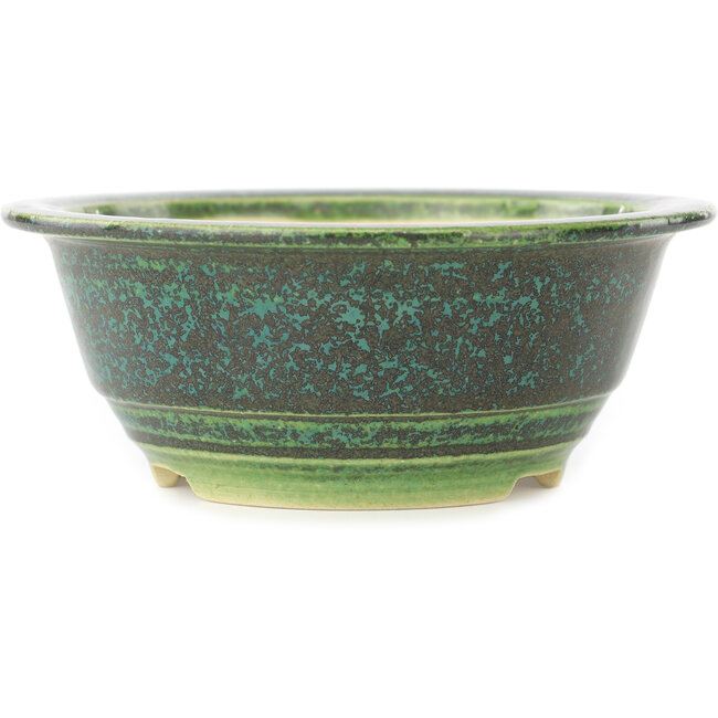Round green and blue bonsai pot by Koyou - 140 x 140 x 55 mm