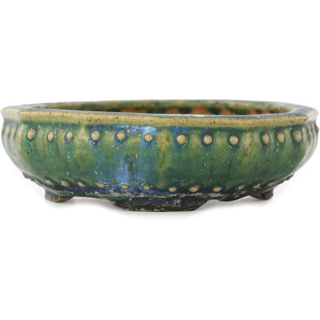 Maceta redonda verde y azul para bonsái de Koyou - 127 x 127 x 37 mm