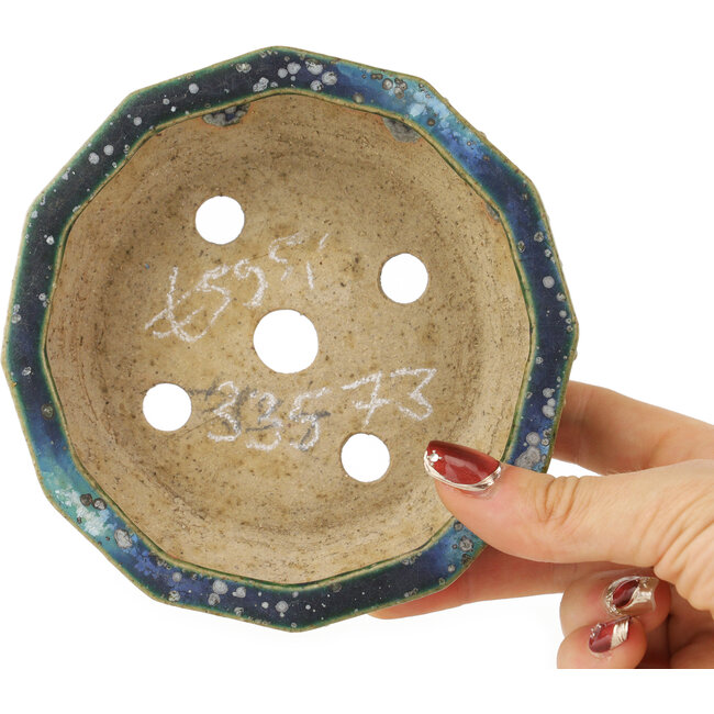 Vaso bonsai rotondo verde e blu di Koyou - 127 x 127 x 37 mm