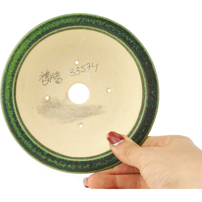 Round green and blue bonsai pot by Koyou - 140 x 140 x 55 mm