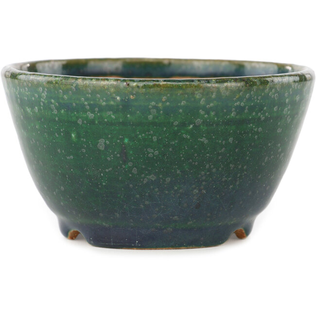 Round green and blue bonsai pot by Koyou - 113 x 113 x 60 mm