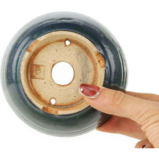 Pot à bonsaï rond vert et bleu de Koyou - 113 x 113 x 60 mm