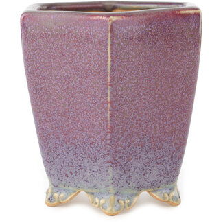  Eimei ( Yozan kiln) Pot à bonsaï hexagonal rouge et blanc de 105 mm par Eime Yozan, Tokoname, Japon