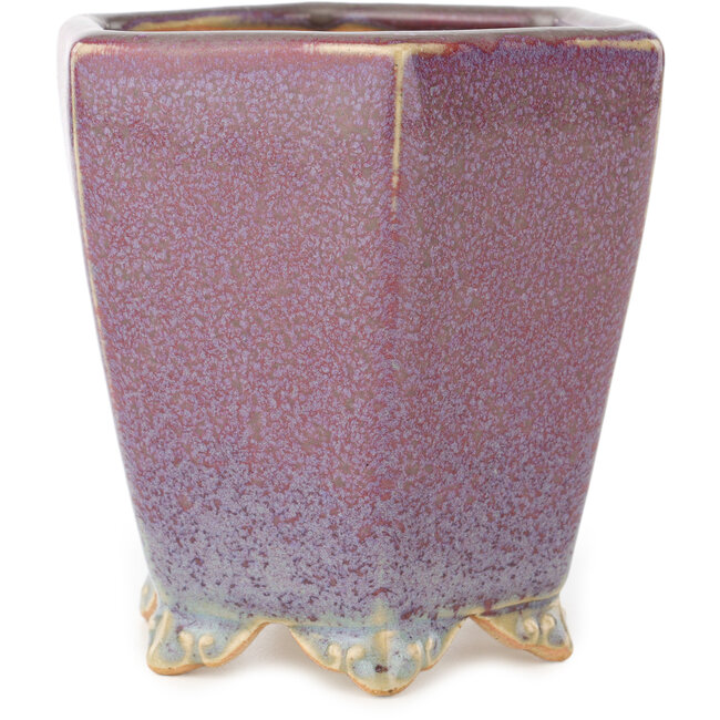 Pot à bonsaï hexagonal rouge et blanc par Eime Yozan - 105 x 105 x 105 mm