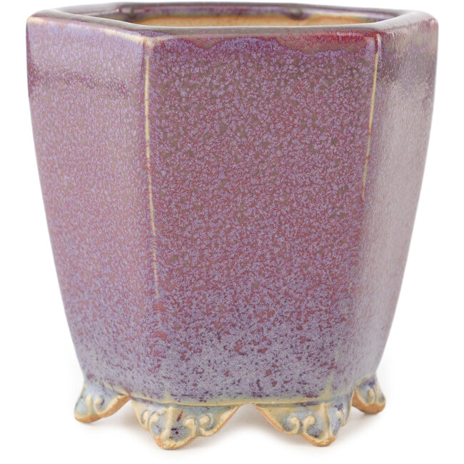 Zeshoekige rood-witte bonsaipot van Eime Yozan - 105 x 105 x 105 mm