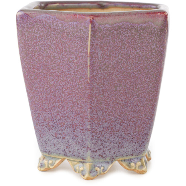 Hexagonal red and white bonsai pot by Eime Yozan - 105 x 105 x 105 mm