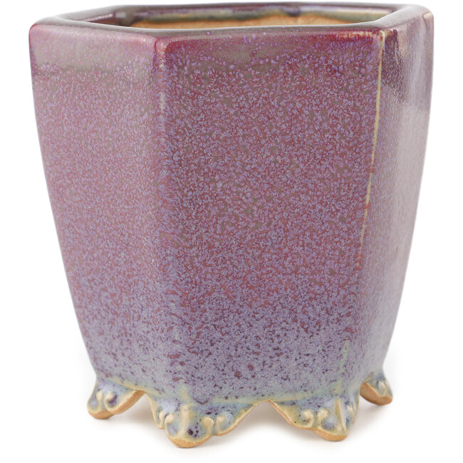 Zeshoekige rood-witte bonsaipot van Eime Yozan - 105 x 105 x 105 mm