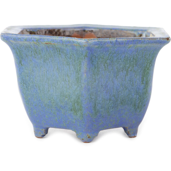 Vaso bonsai esagonale blu di Shuhou - 135 x 135 x 77 mm