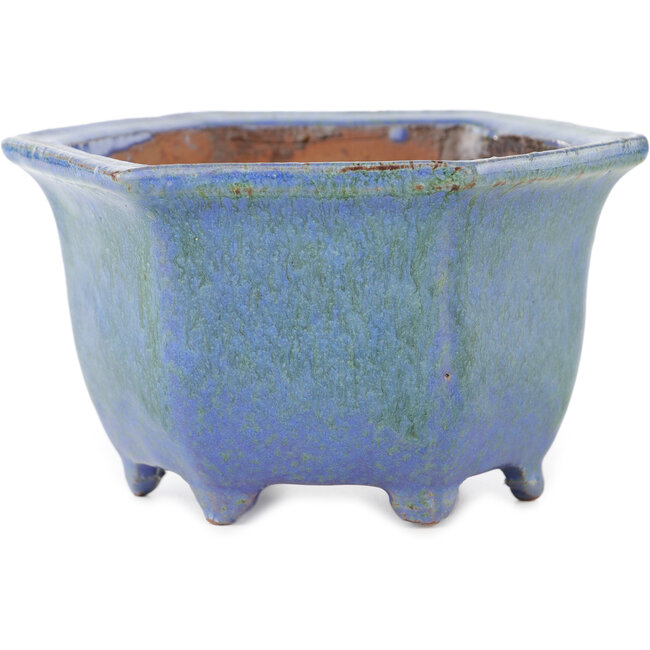 Vaso bonsai esagonale blu di Shuhou - 135 x 135 x 77 mm