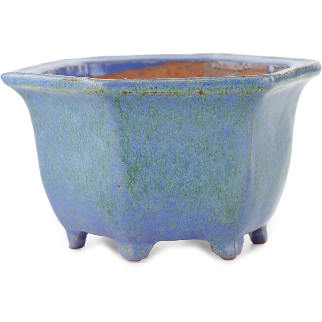 Zeshoekige blauwe bonsaipot van Shuhou - 135 x 135 x 77 mm
