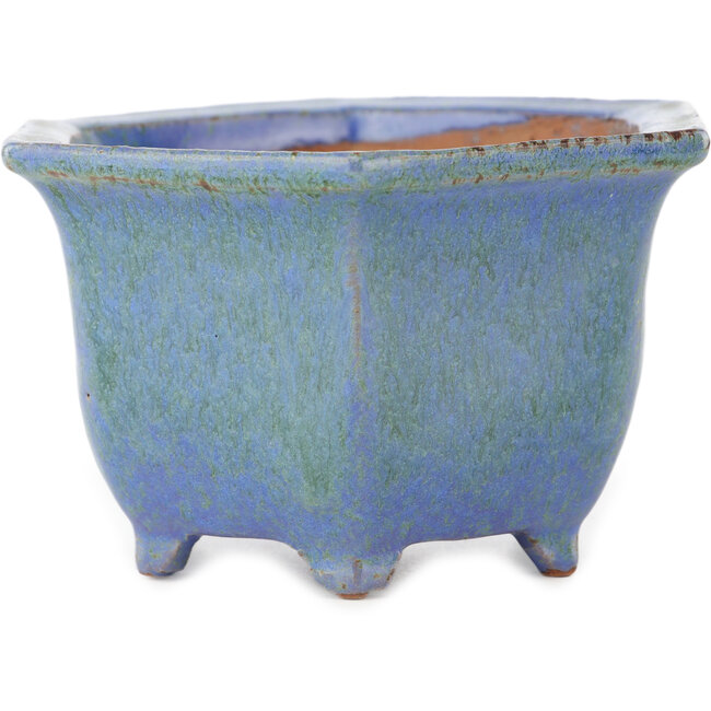 Pot à bonsaï hexagonal bleu de Shuhou - 135 x 135 x 77 mm
