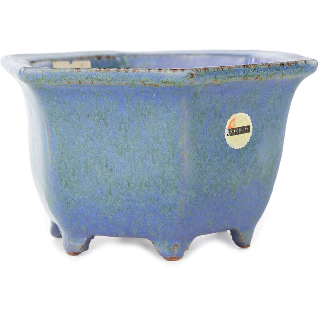 Hexagonal blue bonsai pot by Shuhou - 135 x 135 x 77 mm