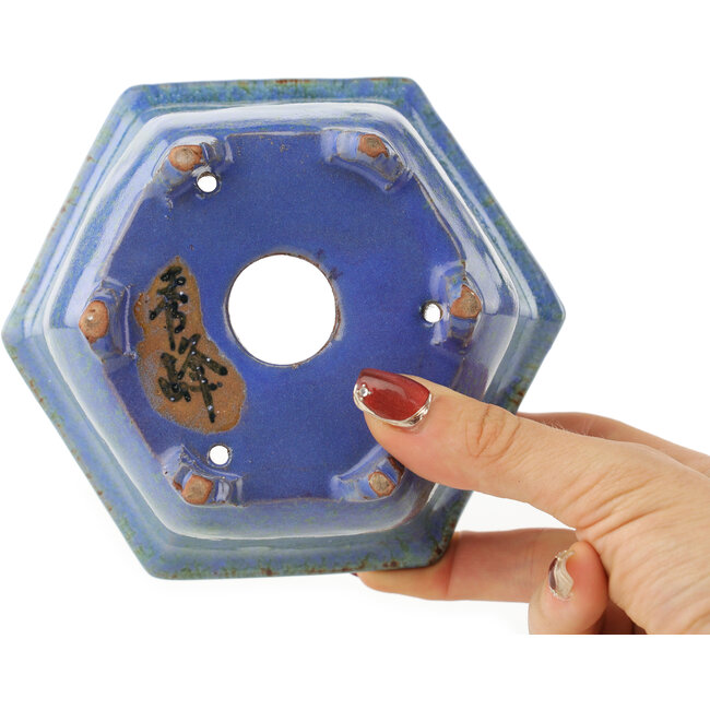 Hexagonal blue bonsai pot by Shuhou - 135 x 135 x 77 mm
