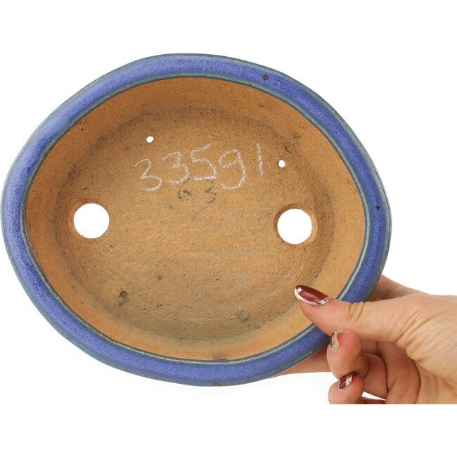 Oval blue bonsai pot by Hattori - 188 x 160 x 52 mm