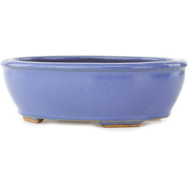 Oval blue bonsai pot by Hattori - 160 x 135 x 50 mm